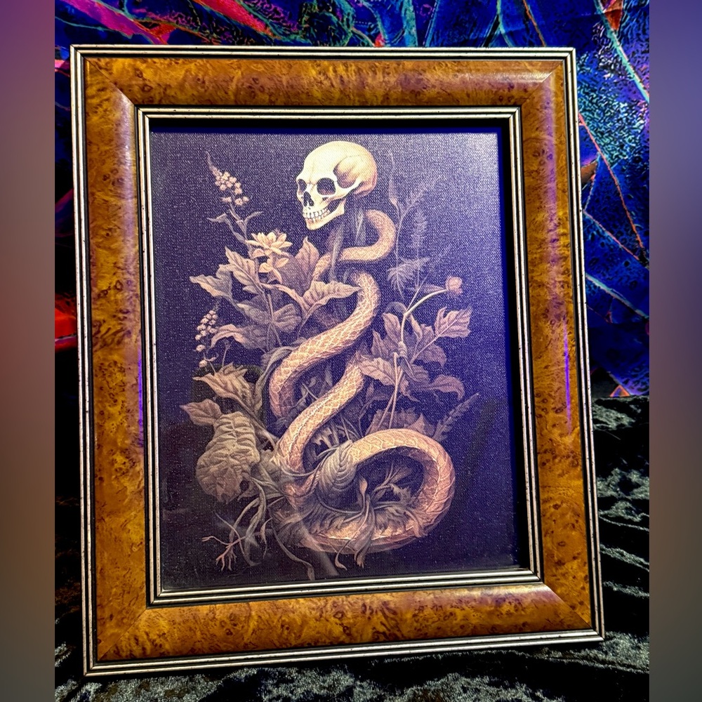 Snake in Dark Forest Skull Academia Botanical Wall Art Pagan Cottagecore Magic